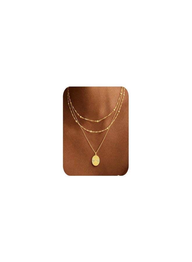 MFRYK Gold Necklaces for Women,14K Gold/Silver Plated Choker Layered Necklace Dainty Pearl Disc Cross Circle Heart Pendant Chain Stackable Necklaces, Multilayer Jewelry Set Gifts for Women - Image 1